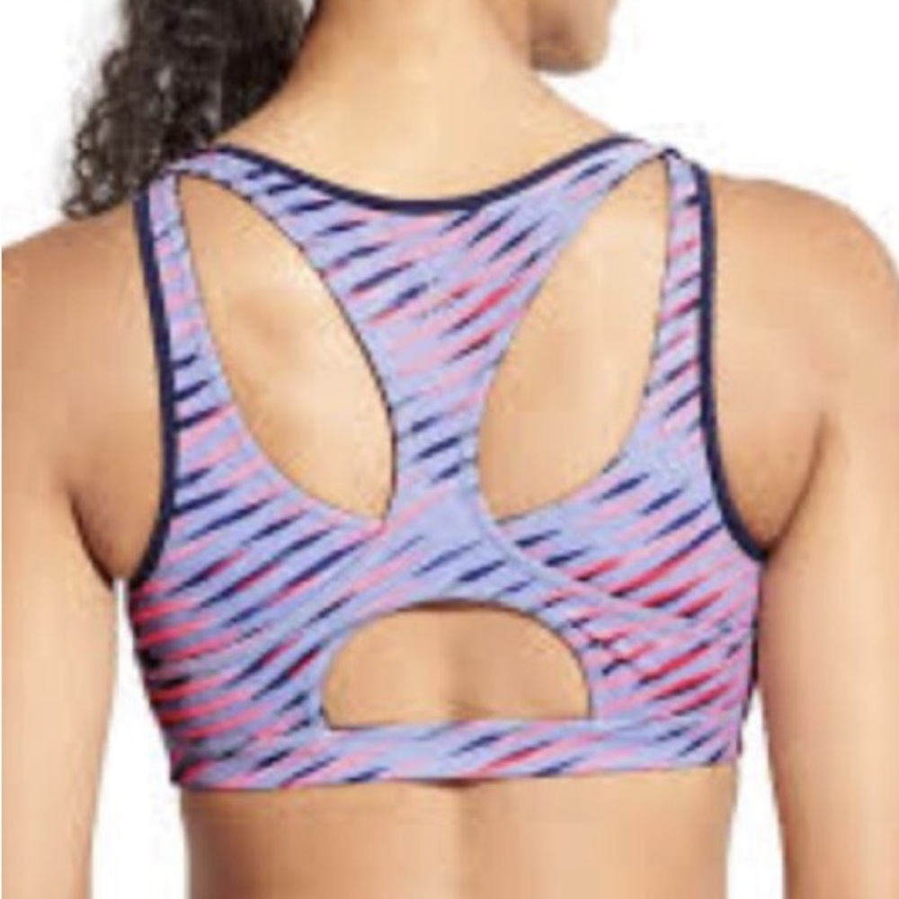 Athleta Double Dare Racerback Sports Bra, Teal Patterned, Size S - Picture 4 of 4